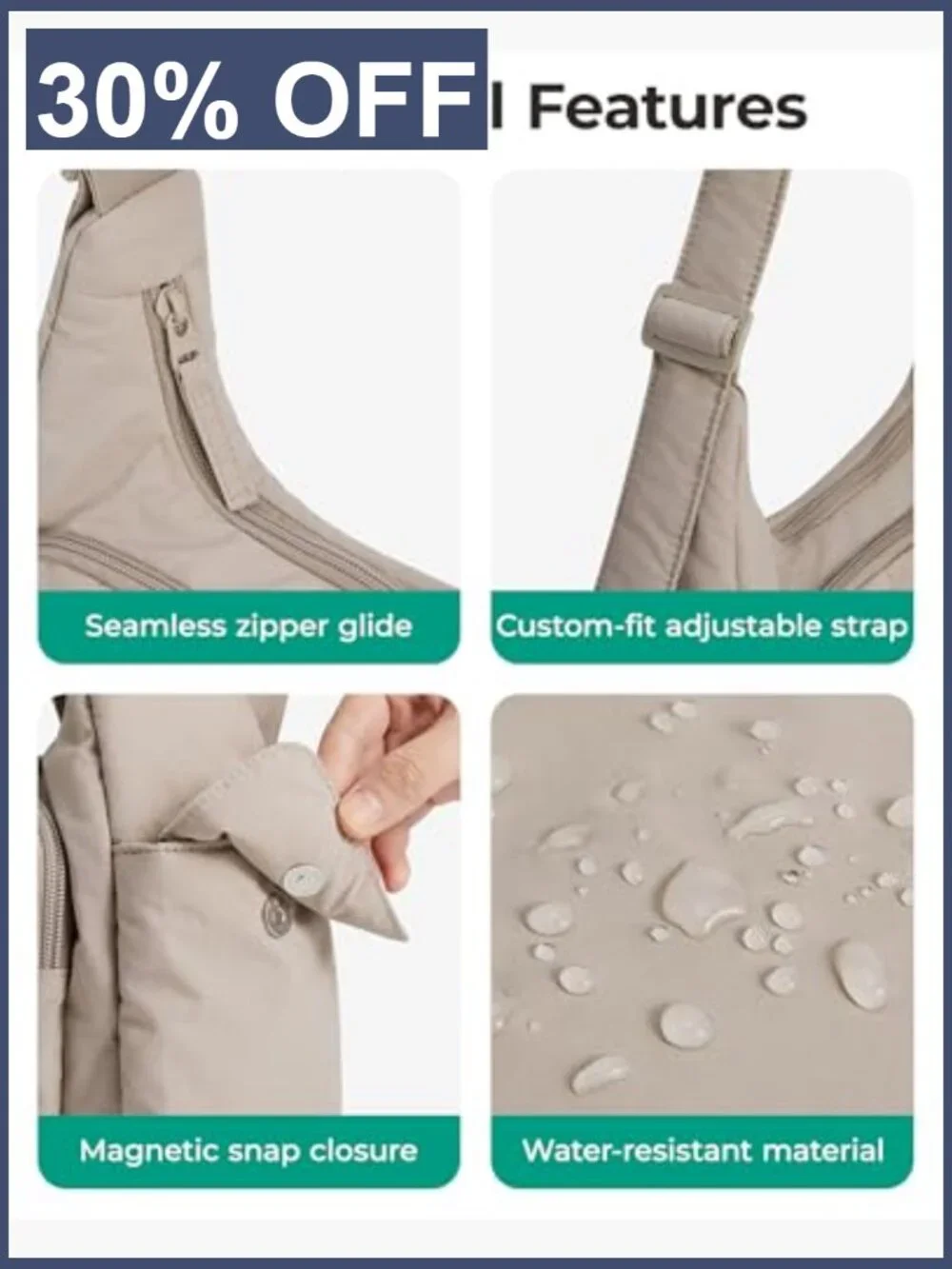 Puffer Crossbody Hobo Bag Fits iPad Wallet Phone Water-Resistant Adjustable